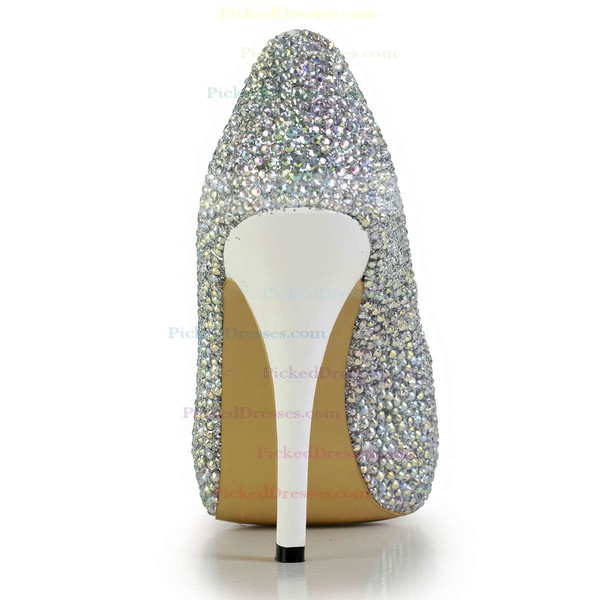 Women's Silver Real Leather Pumps with Crystal #PDS03030604