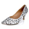 Women's Silver Real Leather Pumps with Crystal/Crystal Heel #PDS03030623