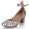 Women's Silver Real Leather Pumps with Buckle/Crystal/Crystal Heel #PDS03030632