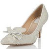 Women's White Patent Leather Pumps with Bowknot/Pearl #PDS03030637