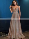 Princess V-neck Floor-length Shimmer Crepe Prom Dresses #PDS020106501