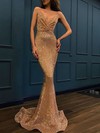 Trumpet/Mermaid V-neck Sweep Train Sequined Prom Dresses #PDS020106503