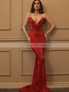 Trumpet/Mermaid V-neck Sweep Train Sequined Prom Dresses #PDS020106503