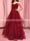 Princess V-neck Floor-length Glitter Cascading Ruffles Prom Dresses #PDS020106511