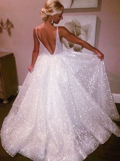 Princess V-neck Floor-length Glitter Prom Dresses #PDS020106524