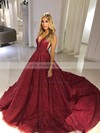 Ball Gown V-neck Sweep Train Glitter Prom Dresses #PDS020106536