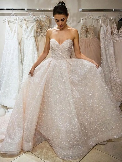Princess Sweetheart Court Train Glitter Prom Dresses #PDS020106540