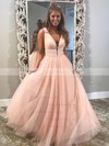 Princess V-neck Floor-length Glitter Beading Prom Dresses #PDS020106542