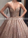 Ball Gown V-neck Floor-length Shimmer Crepe Sashes / Ribbons Prom Dresses #PDS020106547