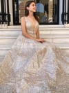 Princess V-neck Floor-length Sequined Prom Dresses #PDS020106548