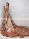 Princess V-neck Court Train Sequined Prom Dresses #PDS020106552
