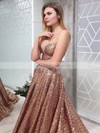 Princess V-neck Court Train Sequined Prom Dresses #PDS020106552