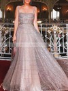 A-line Square Neckline Floor-length Glitter Prom Dresses #PDS020106553