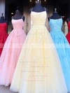 Princess Scoop Neck Tulle Sweep Train Appliques Lace Prom Dresses #PDS020106558