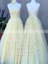 Princess Scoop Neck Tulle Sweep Train Appliques Lace Prom Dresses #PDS020106558