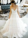 Ball Gown V-neck Sweep Train Lace Tulle Bow Wedding Dresses #PDS00023545