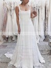 A-line Square Neckline Sweep Train Tulle Stretch Crepe Lace Wedding Dresses #PDS00023548