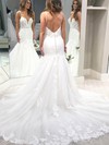 Trumpet/Mermaid V-neck Sweep Train Tulle Appliques Lace Wedding Dresses #PDS00023552
