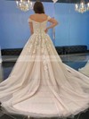Ball Gown Off-the-shoulder Sweep Train Tulle Appliques Lace Wedding Dresses #PDS00023555