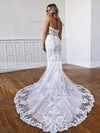Trumpet/Mermaid V-neck Sweep Train Lace Appliques Lace Wedding Dresses #PDS00023557