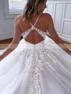 Princess V-neck Sweep Train Tulle Appliques Lace Wedding Dresses #PDS00023560