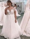 Ball Gown Scoop Neck Sweep Train Tulle Appliques Lace Wedding Dresses #PDS00023565
