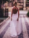 A-line Scoop Neck Floor-length Tulle Pearl Detailing Wedding Dresses #PDS00023569