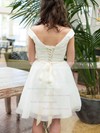 Knee-length White Organza Sashes/Ribbons Off-the-shoulder Promotion Wedding Dresses #PDS00020601