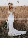 Trumpet/Mermaid Scoop Neck Sweep Train Lace Lace Wedding Dresses #PDS00023571