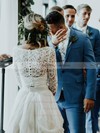 A-line V-neck Floor-length Lace Chiffon Lace Wedding Dresses #PDS00023573