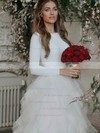 A-line Scoop Neck Sweep Train Tulle Stretch Crepe Cascading Ruffles Wedding Dresses #PDS00023486