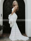 Trumpet/Mermaid V-neck Sweep Train Lace Lace Wedding Dresses #PDS00023487