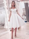 A-line Off-the-shoulder Knee-length Satin Wedding Dresses #PDS00023488