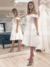 A-line Off-the-shoulder Knee-length Satin Wedding Dresses #PDS00023488