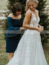Princess V-neck Sweep Train Tulle Appliques Lace Wedding Dresses #PDS00023494