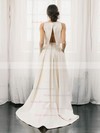 A-line Scoop Neck Sweep Train Satin Pockets Wedding Dresses #PDS00023495
