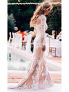Trumpet/Mermaid Scoop Neck Sweep Train Lace Tulle Appliques Lace Wedding Dresses #PDS00023496