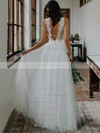 A-line V-neck Floor-length Lace Tulle Buttons Wedding Dresses #PDS00023497