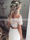 A-line Off-the-shoulder Floor-length Lace Chiffon Pleats Wedding Dresses #PDS00023499