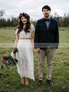 A-line Scoop Neck Ankle-length Lace Pleats Wedding Dresses #PDS00023500