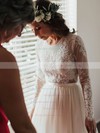 A-line Scoop Neck Floor-length Lace Chiffon Appliques Lace Wedding Dresses #PDS00023503