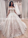 Ball Gown Off-the-shoulder Court Train Tulle Appliques Lace Wedding Dresses #PDS00023504