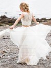 A-line Scoop Neck Floor-length Lace Chiffon Appliques Lace Wedding Dresses #PDS00023505