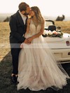 Princess V-neck Floor-length Tulle Sashes / Ribbons Wedding Dresses #PDS00023509