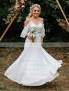 A-line V-neck Sweep Train Lace Chiffon Appliques Lace Wedding Dresses #PDS00023514
