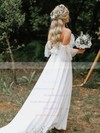 A-line V-neck Sweep Train Lace Chiffon Appliques Lace Wedding Dresses #PDS00023514