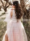A-line Scoop Neck Floor-length Lace Tulle Split Front Wedding Dresses #PDS00023516