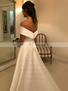 Princess Off-the-shoulder Sweep Train Satin Sashes / Ribbons Wedding Dresses #PDS00023517