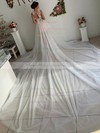 A-line Scoop Neck Chapel Train Tulle Appliques Lace Wedding Dresses #PDS00023520