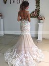 Trumpet/Mermaid Scoop Neck Sweep Train Tulle Appliques Lace Wedding Dresses #PDS00023521